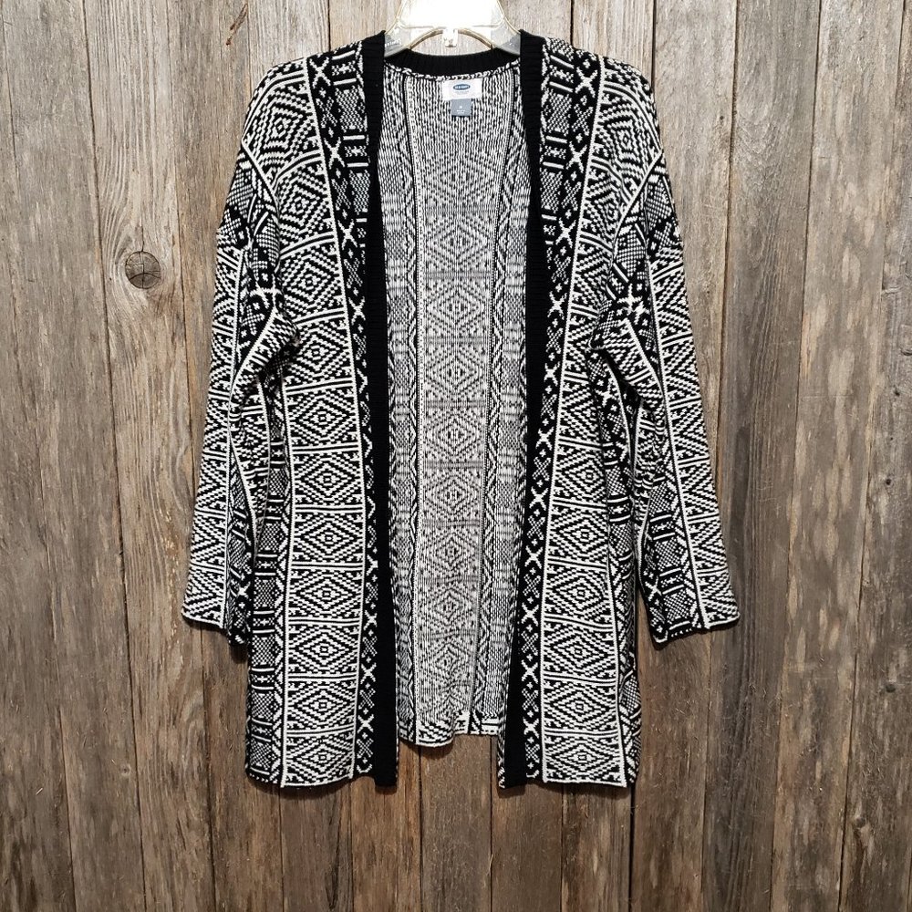 Old Navy M Women's Black White Tribal Aztec Geo Open Cardigan‎ Sweater